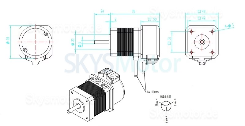 64W 24V DC Servomotoren 42JSF330AS 1,56A 0,2N.m 3000 U/min 42 x 42mm mit 1000 Zeilen Encoder